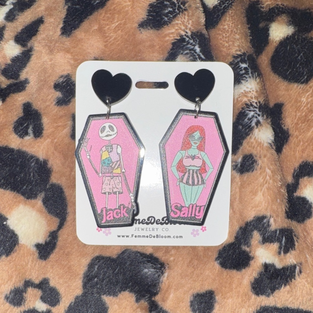 Pink Jack and Sally Coffin Earrings